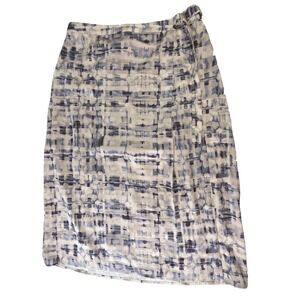 Banana Republic Womens 6 Blue Grey Belted Watercolor Abstract Wrap Skirt
